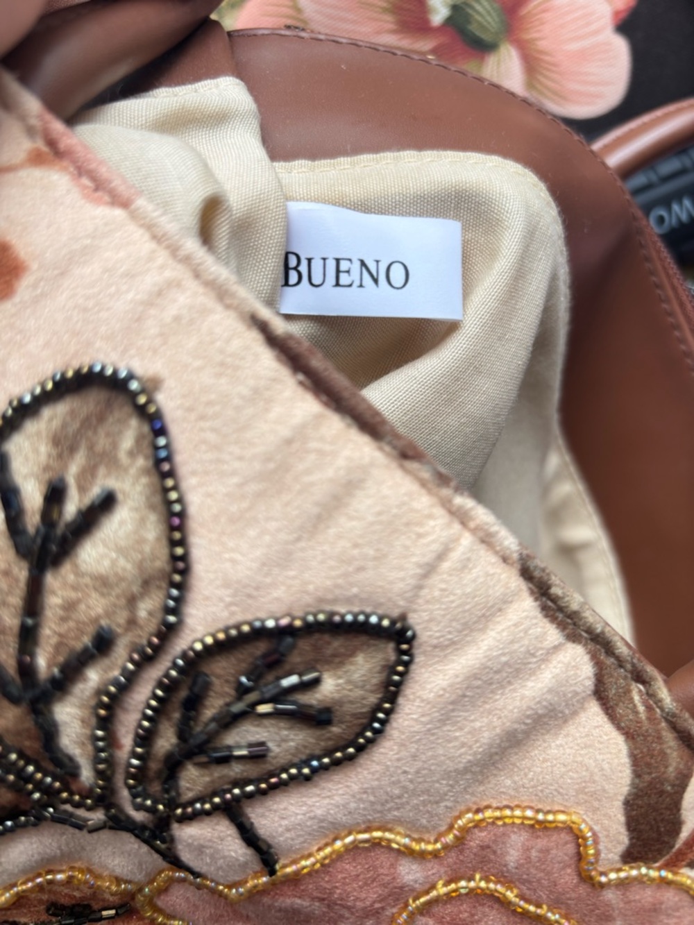 Bueno Floral Embroidered Tote - Pink Beige Multicolor beaded embellishment boho - Picture 5 of 16